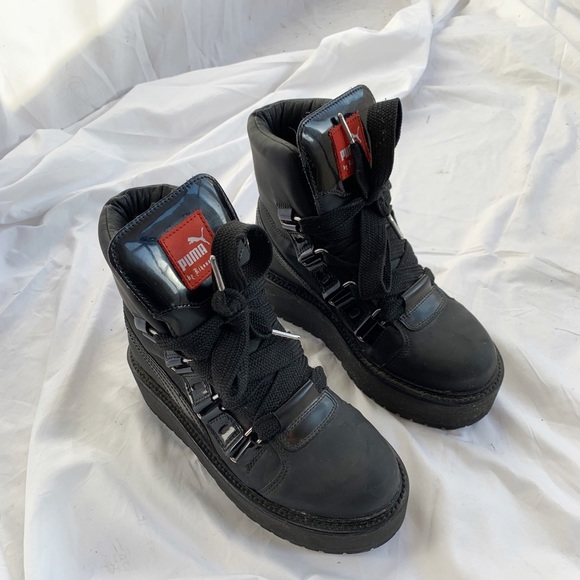 Puma Fenty By Rhianna Black Eyelet Platform Boots Size 6 - Picture 2 of 10